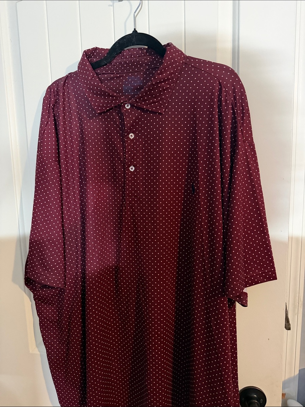 Polo by Ralph Lauren Men's Burgundy Polo with White Micro Dots
